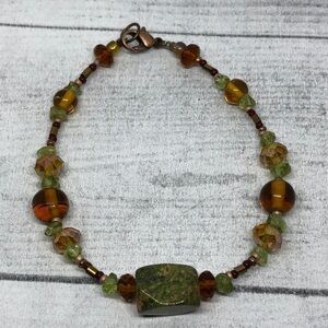 Artisan made natural stone and glass boho style bracelet